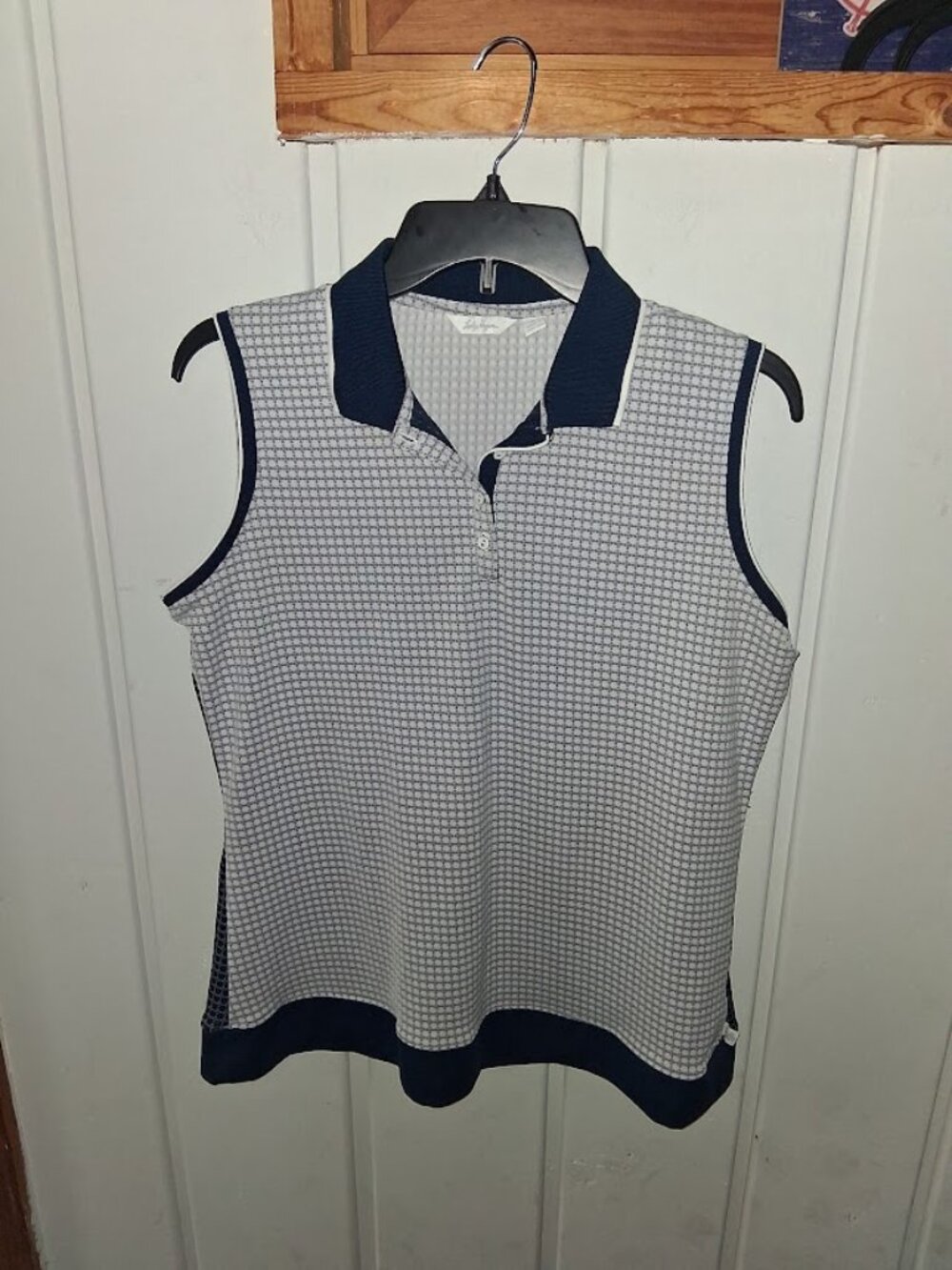 Lady Hagen Geometric Print Sleeveless Collared Women's Golf Polo Navy White L